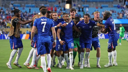 Chelsea players celebrate win over Benfica SL at the FIFA Club World Cup in USA