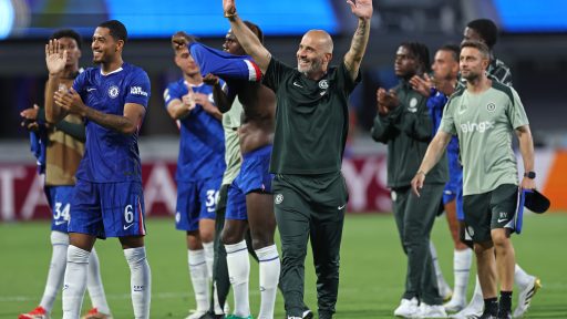 Enzo Maresca and Chelsea players celebrate win over Benfica SL at the FIFA Club World Cup in USA