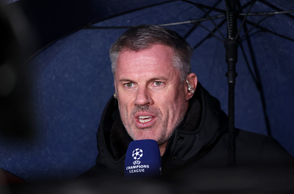Jamie Carragher presents for Amazon Prime prior to the UEFA Champions League