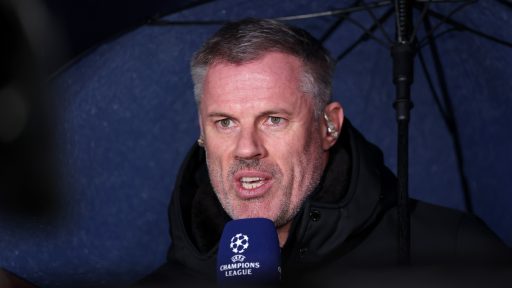 Jamie Carragher presents for Amazon Prime prior to the UEFA Champions League