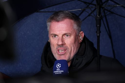 Jamie Carragher presents for Amazon Prime prior to the UEFA Champions League