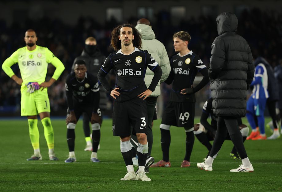 Marc Cucurella of Chelsea and teammates look dejected