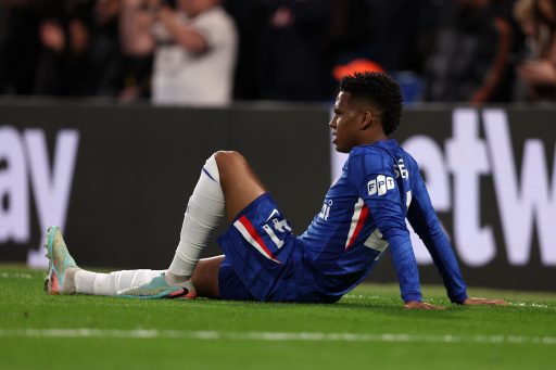 Estevao Willian of Chelsea goes down with injury during the Premier League match