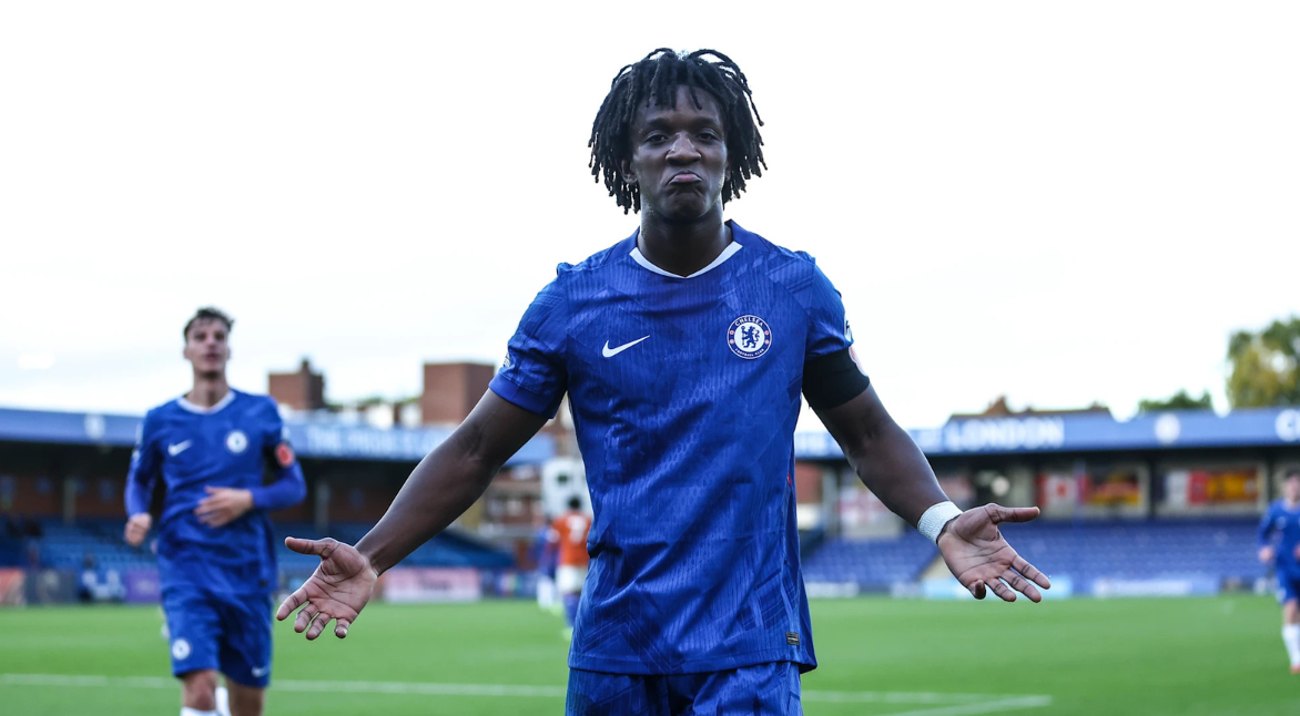 Shim Mheuka celebrates a goal.