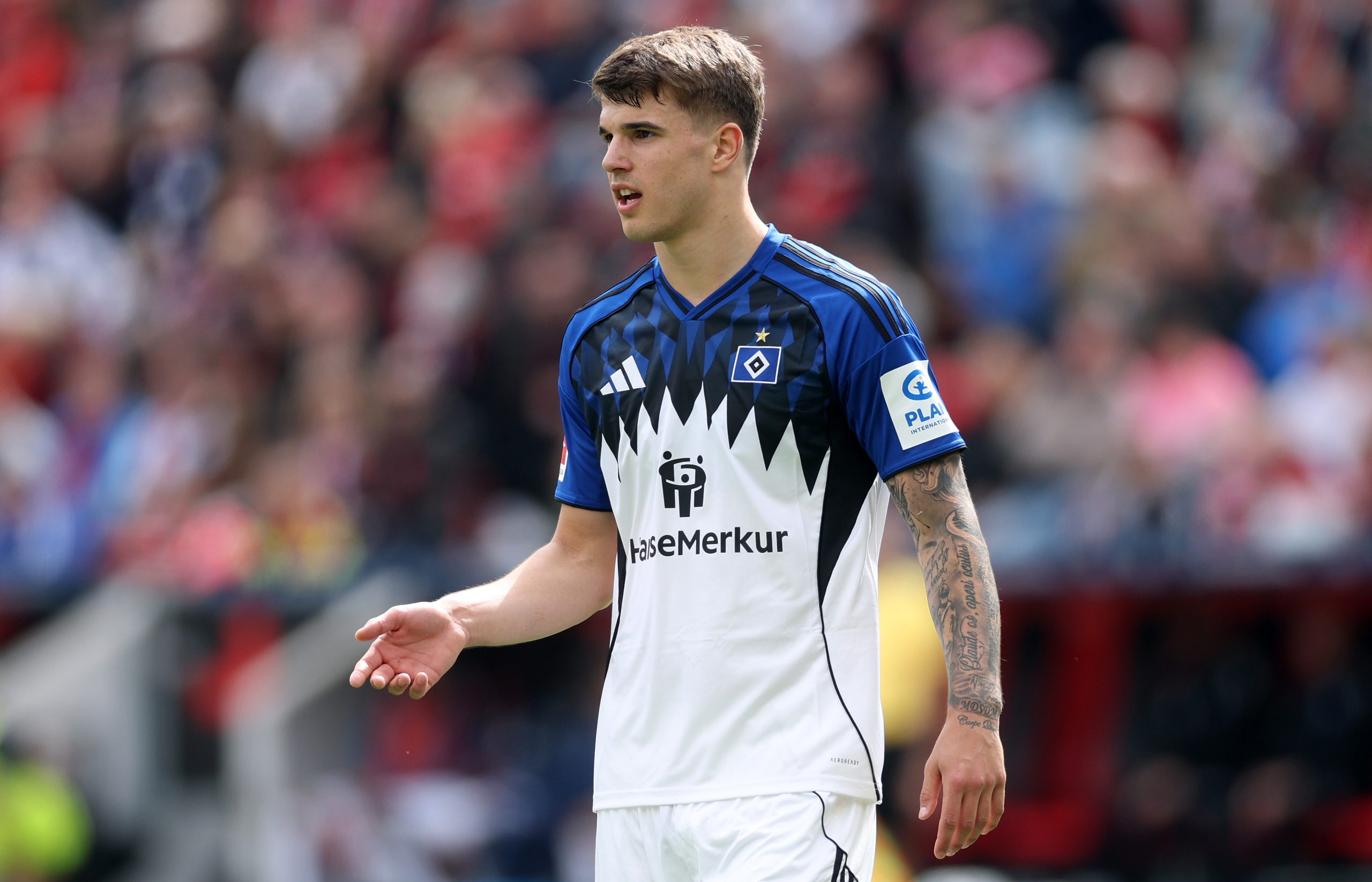 Lukas Vuskovic playing for Hamburg. (Photo by Lars Baron/Getty Images) Lukas Vuskovic playing for Hamburg.