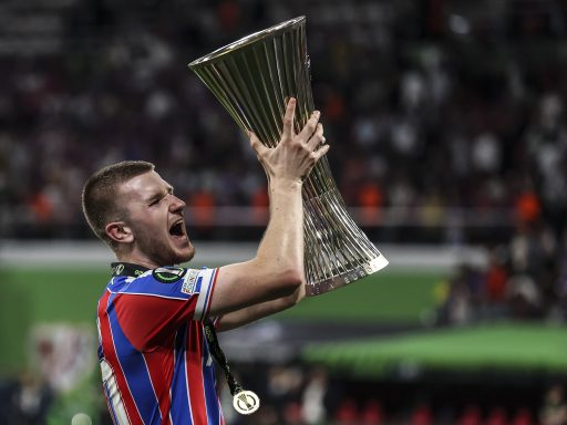 Adam Wharton lifts trophy with Crystal Palace.