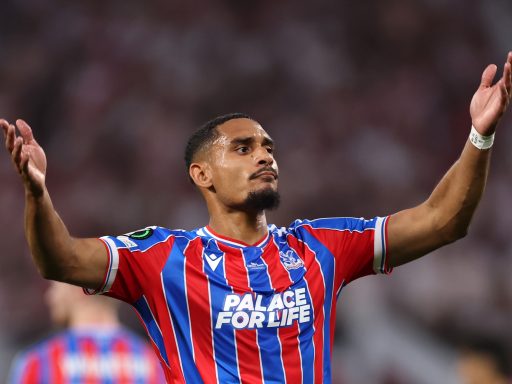 Maxence Lacroix celebrates with Crystal Palace.