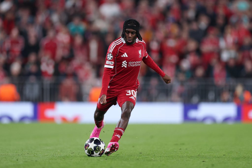 Jeremie Frimpong playing for Liverpool.