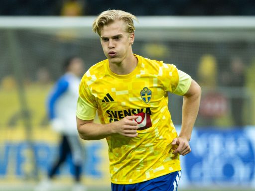 Lucas Bergvall playing for Sweden.