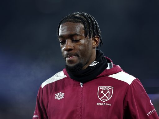 Axel Disasi playing for West Ham.