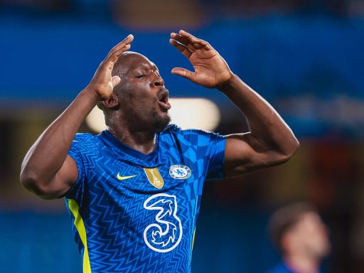 Romelu Lukaku of Chelsea reacts after missing a chance