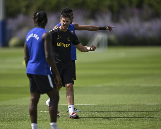 Manager Xabi Alonso of Chelsea during a training session at Chelsea Training Ground