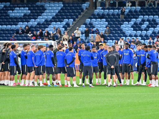 Chelsea players form a huddle during a Chelsea FC Open Training Session at Allianz Stadium in Australlia