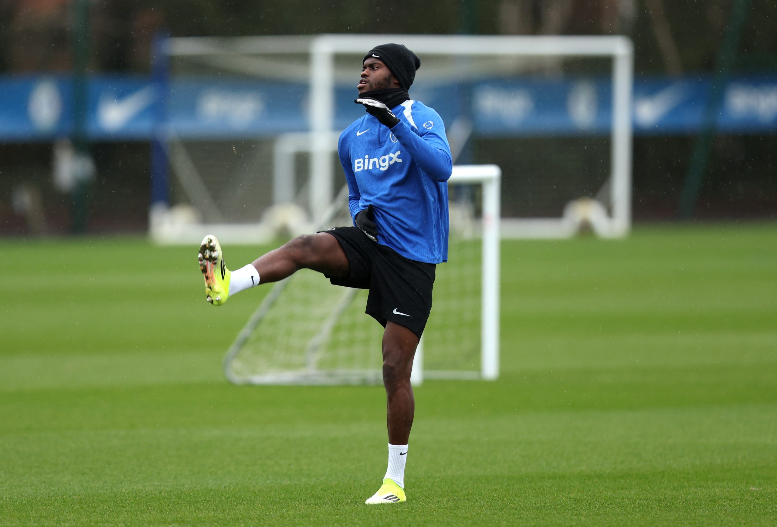 Benoit Badiashile of Chelsea warms up during a training session at Chelsea Training Ground Benoit Badiashile of Chelsea warms up during a training session at Chelsea Training Ground
