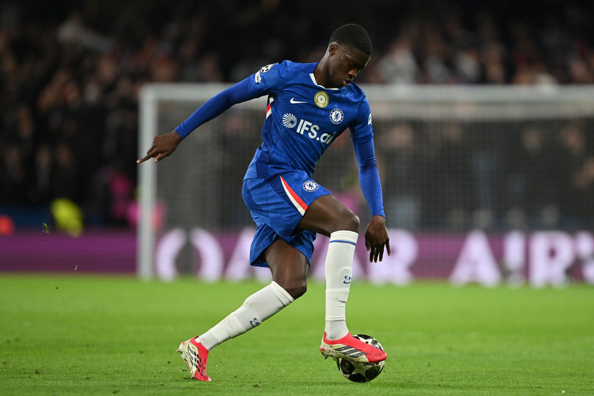 Mamadou Sarr of Chelsea in actio during the UEFA Champions League