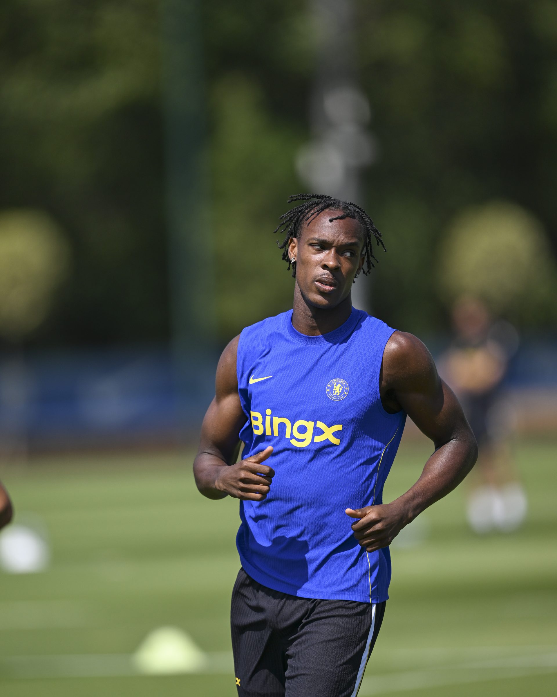 Emanuel Emegha of Chelsea during a training session at Chelsea Training Ground
