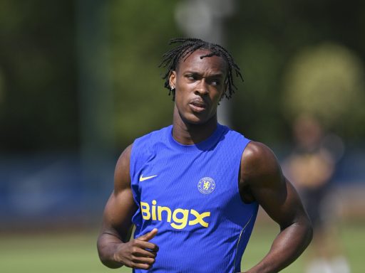 Emanuel Emegha of Chelsea during a training session at Chelsea Training Ground