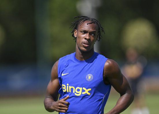 Emanuel Emegha of Chelsea during a training session at Chelsea Training Ground