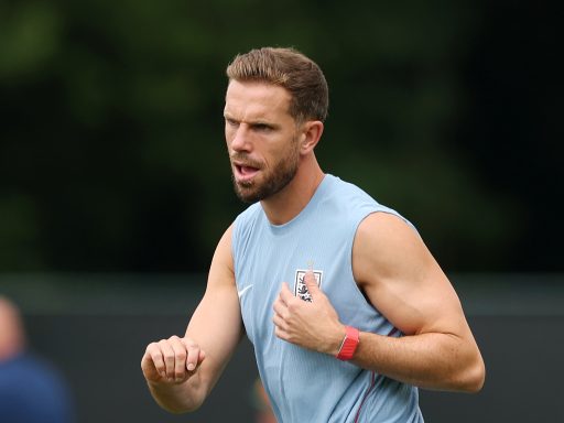 Jordan Henderson of England reacts during an England Training Session