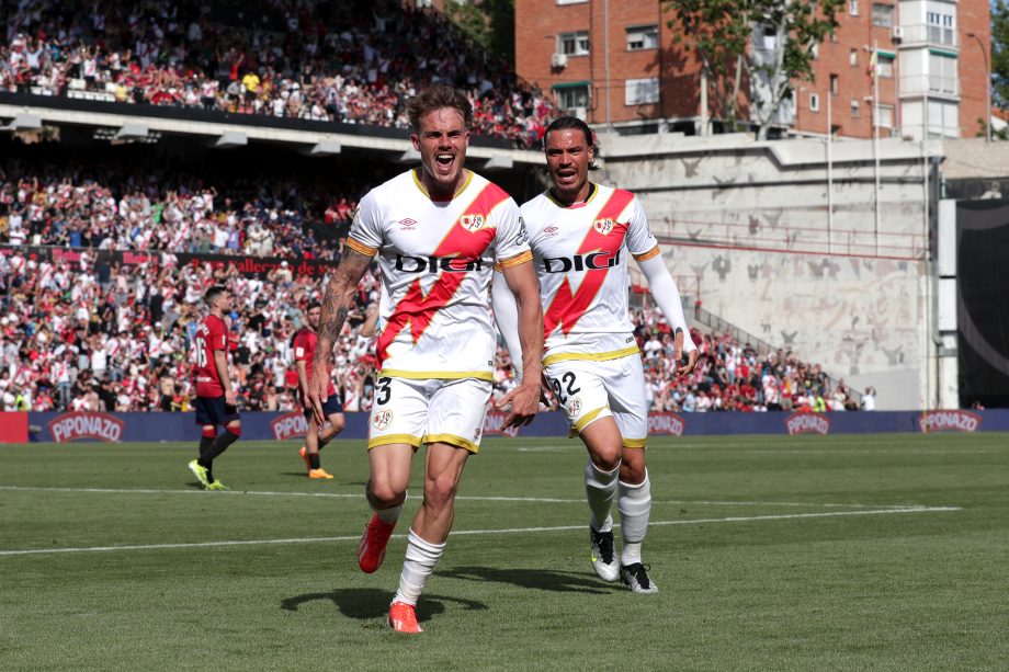 Pep Chavarria of Rayo Vallecano celebrates scoring