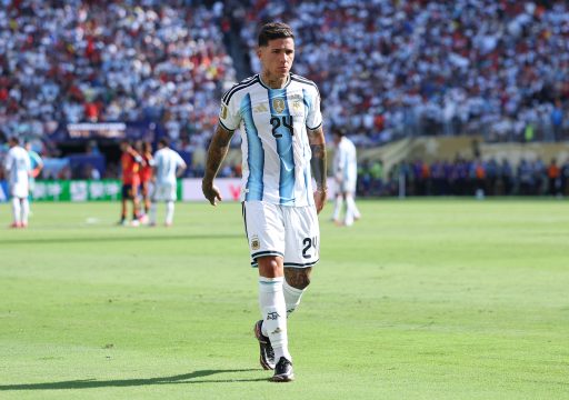 Enzo Fernandez of Argentina reacts as he walks off the pitch