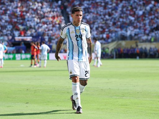 Enzo Fernandez of Argentina reacts as he walks off the pitch