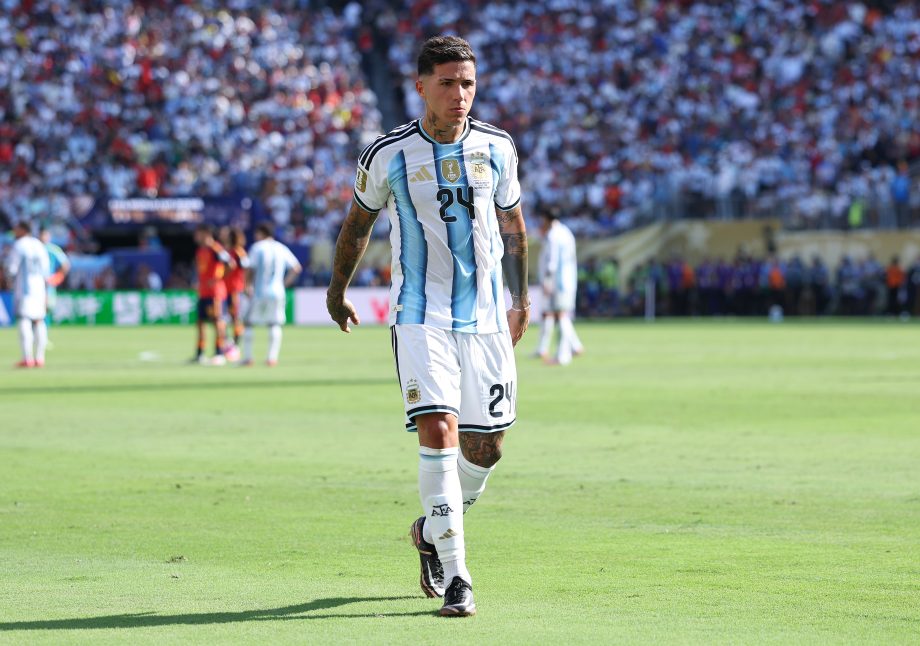 Enzo Fernandez of Argentina reacts as he walks off the pitch