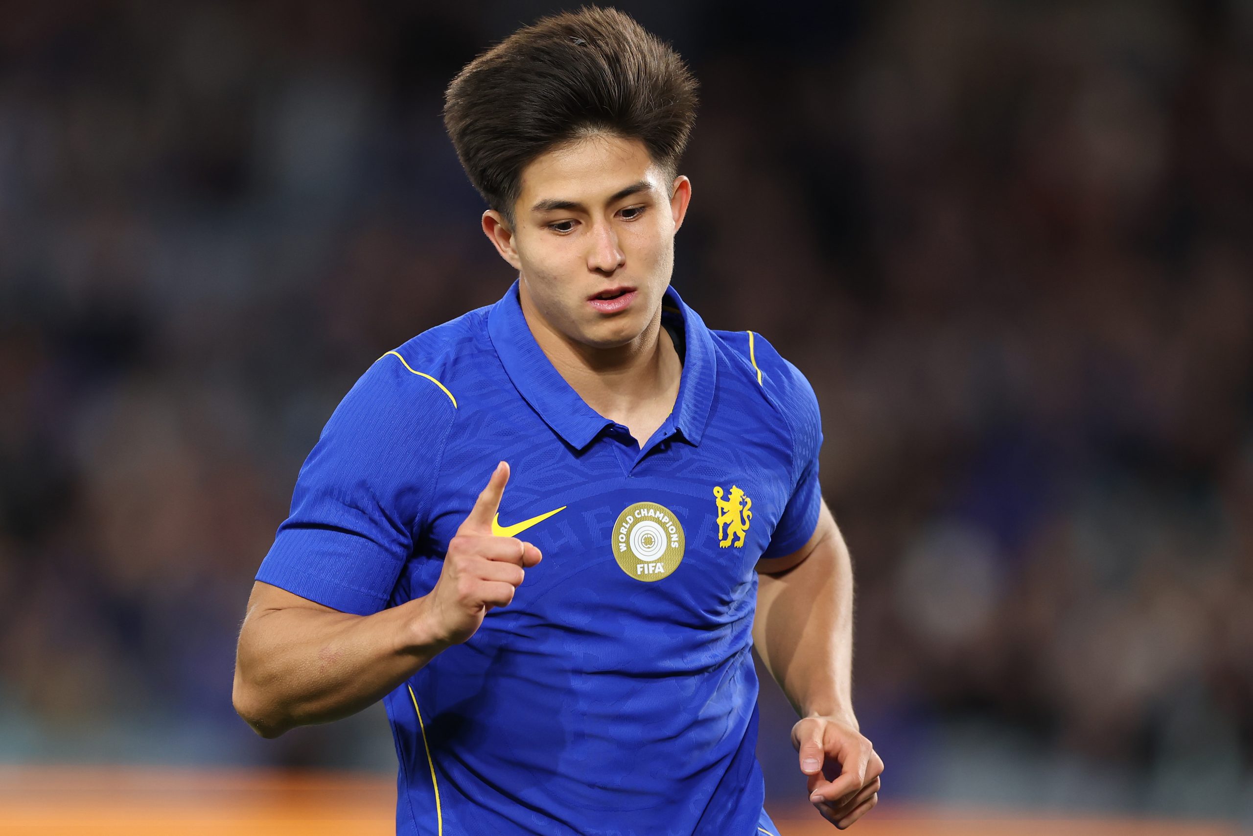 Dastan Satpayev of Chelsea celebrates a goal during the Sydney Super Cup match between Western Sydney Wanderers Dastan Satpayev of Chelsea celebrates a goal during the Sydney Super Cup match between Western Sydney Wanderers