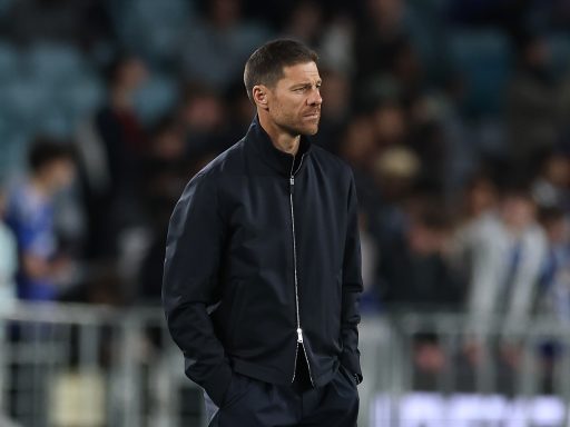 Xabi Alonso, manager of Chelsea FC looks on during the Sydney Super Cup match between Western Sydney Wanderers and Chelsea FC