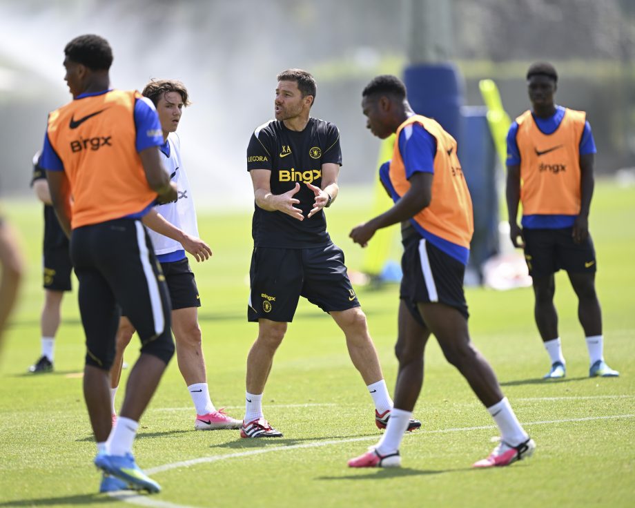 Xabi Alonso of Chelsea during a training session at Chelsea Training Ground