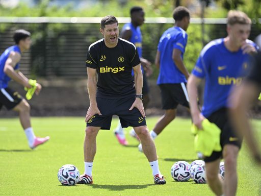 Xabi Alonso of Chelsea during a training session at Chelsea Training Ground