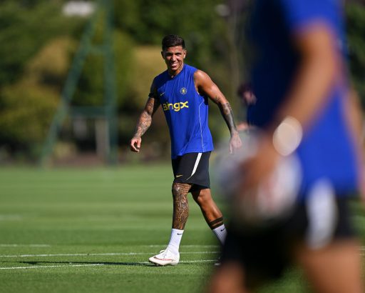 Enzo Fernandez in Chelsea training.