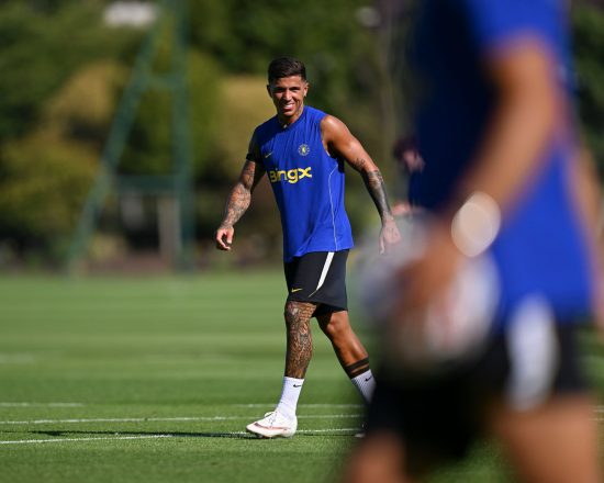 Enzo Fernandez in Chelsea training.
