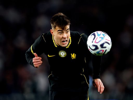 Aaron Anselmino of Chelsea heads the ball during the Sydney Super Cup match between Chelsea FC and Tottenham