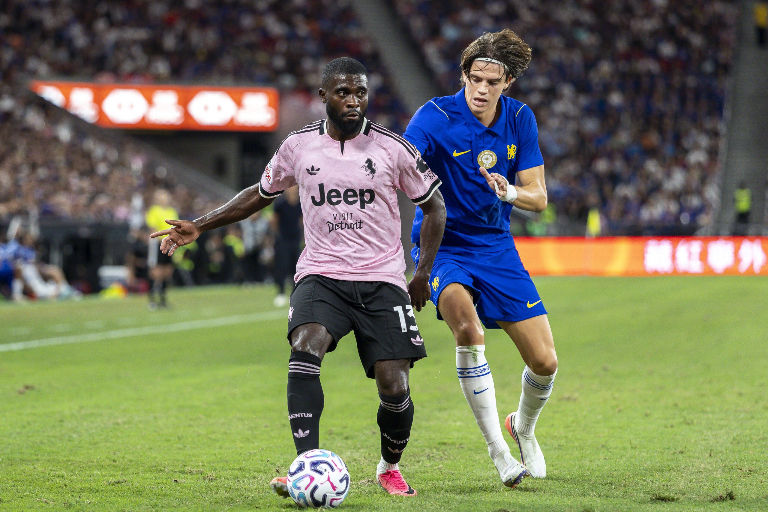 Jeremie Boga of Juventus FC and Marco Palestra of Chelsea FC competes to the ball during