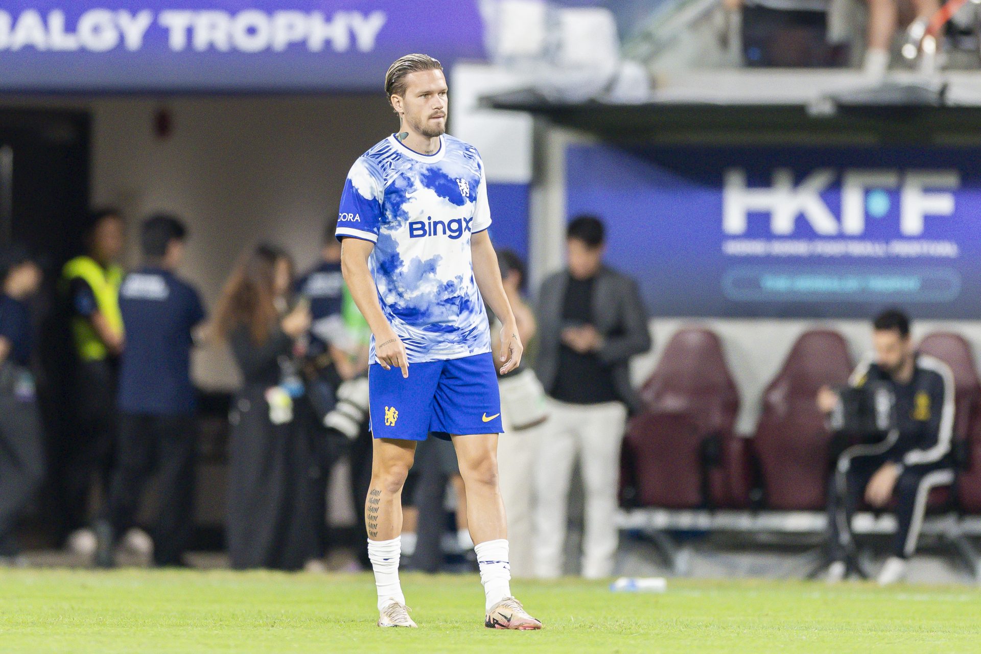 Mykhailo Mudryk of Chelsea FC warms up prior to the Chelsea v Juventus - Pre-Season Friendly at the Kai Tak Stadium