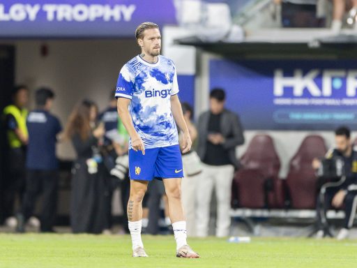 Mykhailo Mudryk of Chelsea FC warms up prior to the Chelsea v Juventus - Pre-Season Friendly at the Kai Tak Stadium