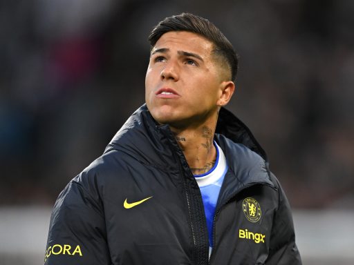 Enzo Fernandez of Chelsea looks on