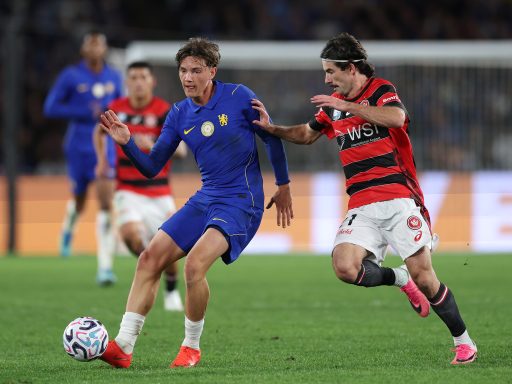 Reggie Walsh of Chelsea FC runs with the ball during the Sydney Super Cup match between Western Sydney Wanderers and Chelsea