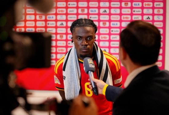 Romeo Lavia speaks to the media