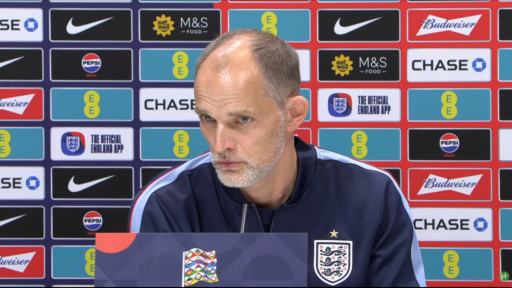 Thomas Tuchel talks to the media.