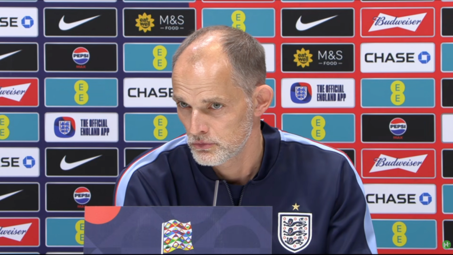 Thomas Tuchel talks to the media.