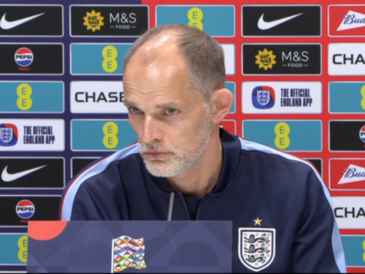 England manager Thomas Tuchel talks to the media.