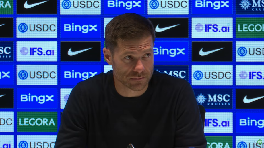 Xabi Alonso speaks in a post Leeds press conference
