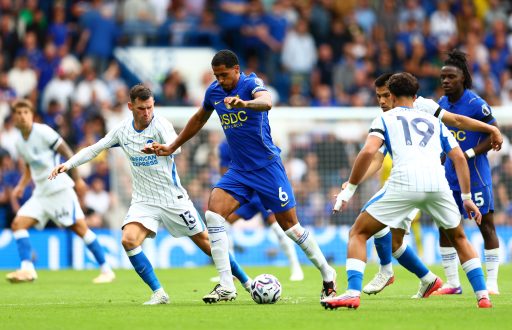 Levi Colwill of Chelsea is challenged by Pascal Gross of Brighton
