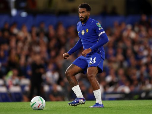Reece James of Chelsea in action during the Carabao Cup Second Round match between Chelsea and Luton Town at Stamford Bridge