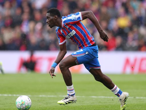 Tyrick Mitchell of Crystal Palace controls the ball during the Premier League match between Crystal Palace and Everton at Selhurst Park