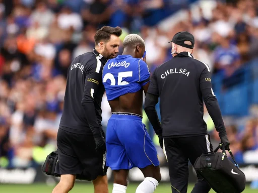 Moises Caicedo of Chelsea has to go off shortly after being substituted on due to injury